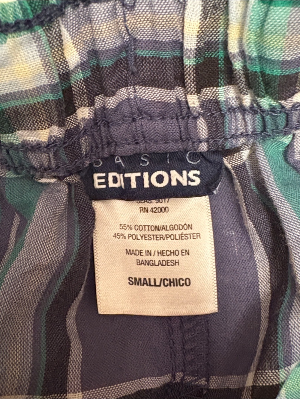 Men’s Basic Editions Green and Blue Plaid Pajama Pants, size small. - Picture 3 of 3